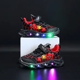 Disney Spiderman LED sneakers for boys featuring colorful LED soles and web pattern design